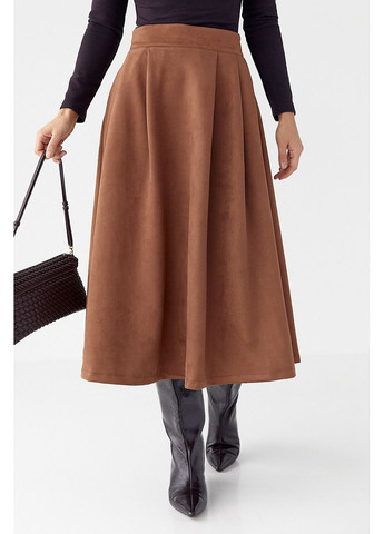 Коричневая замшевая пышная юбка длины миди Lurex