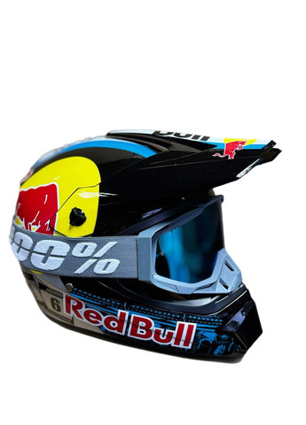 Эндуро кроссовый мотошлем Red Bull + очки Profi Gray комплект No Brand (371812532)