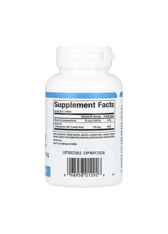 Вітамін D3 K2 25 мкг 60 м'яких капсул желатинових Natural Factors (368988442)
