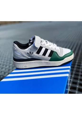 Белые демисезонные кроссовки мужские adidas forum low white green black адидас форум белые No Brand