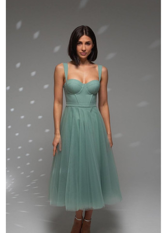 Оливкова вечірня плаття з спідницею-сонце ODDI однотонна