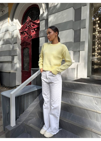 Жовтий демісезонний стильний укорочений светр з боковими розрізами, туреччина GD/GL Модний простір