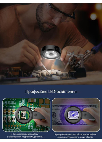 Портативный цифровой мини микроскоп с подсветкой, UV-режимом, подключением Type-C, лупа, увеличение 1000х, No Brand (366303932)
