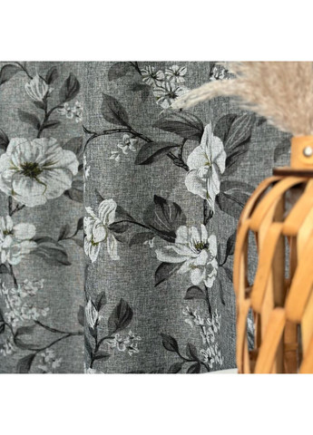 Елегантний комплект: штори (імітація льон) + тюль (батист) сірого кольору з квітковим малюнком. No Brand (370278958)