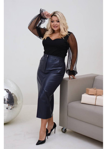 Синяя вечерний однотонная кожаная юбка — замеры в описании GD/GL Модний простір