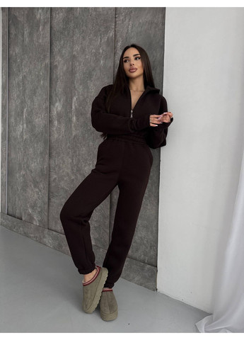 Женский комбинезон Гермес комбинезон-брюки однотонный коричневый повседневный трехнитка с начесом