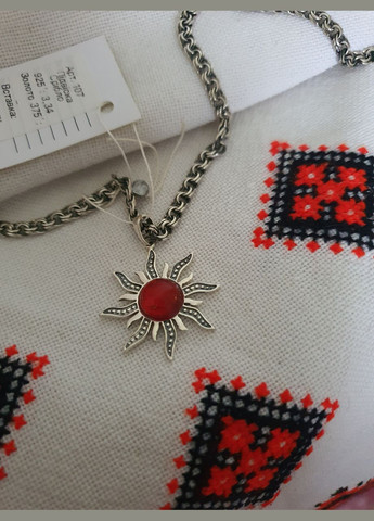 Кулон срібна 925 проби підвіска Сонце з камінням бурштин No Brand (327435359)