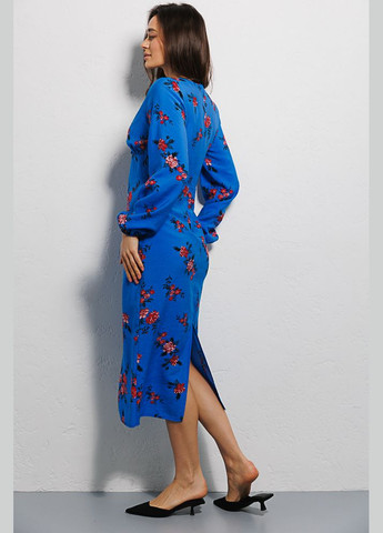 Синее платье миди с длинными рукавами синее в цветочек Arjen