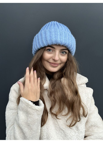 Базовая женская зимняя шапка с двойным отворотом черная STD (365811936)