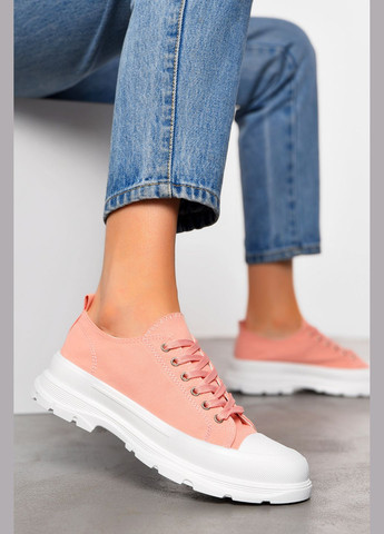 Персиковые кеды женские персикового цвета на шнуровке текстиль Let's Shop