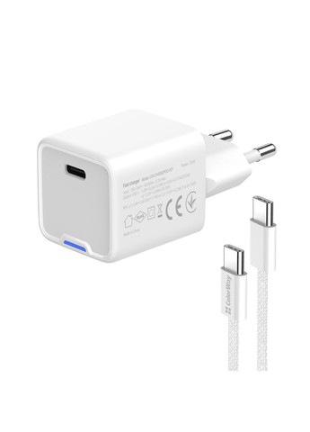 Мережевий зарядний пристрій GaN Mini 25W PD Port PPS USB-C White (CW-CHS052PDC-WT) + кабель USB Type-C Colorway (336959596)