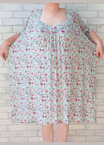 Женская ночная рубашка кокетка супер батал большого размера с коротким рукавом (цветочный принт), бамбук No Brand (315338893)