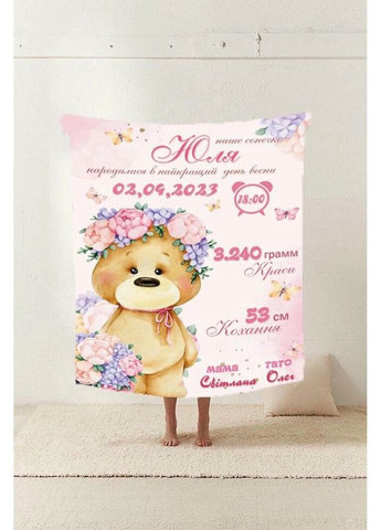 Плед 3D со своими пожеланиями с метрикой Милость природы для маленькой принцессы с мишкой и цветами 20222389_C 11584 FlexDress (335978990)