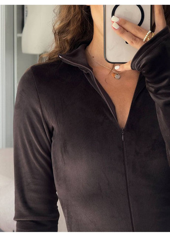 Женский велюровый комбинезон Україна коричневый повседневный велюр