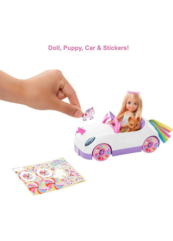 Лялька Барбі на автомобілі в стилі Єдинорога Barbie Club Chelsea Doll with OpenTop Rainbow Unicorn-Themed Car Mattel (282964494)