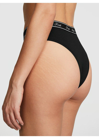 Трусики-бразиліана жіночі PINK Logo Cotton Brazilian Panty чорні Victoria's Secret (317250892)