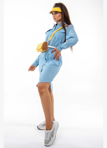 Голубое повседневный платье-рубашка свободного кроя с накладными карманами на груди (пл 1020) RiMari