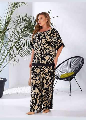 Женский костюм двойка с штапеля цвет черный принт New Trend (330577587)