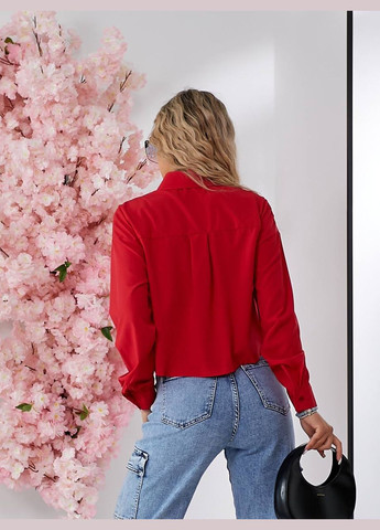 Красная повседневный рубашка однотонная Україна с длинным рукавом