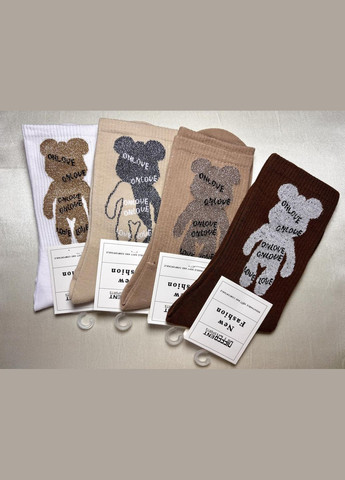 Білі шкарпетки жіночі, високі з бавовни, з ведмедиком, 35-40р. білі (336386083)