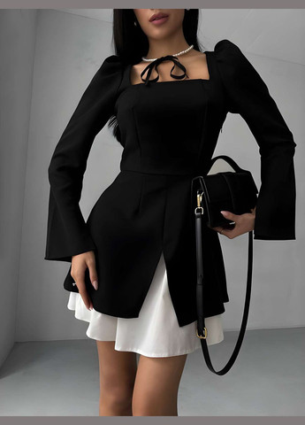 Черное праздничный, коктейльное, карнавальный, откровенный, повседневный, кэжуал, вечернее женское черное короткое праздничное мини-платье элегантное на выход Україна однотонное