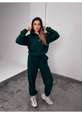 Женский костюм флисовый с капюшоном зеленого цвета 35902 Fashion (368153124)