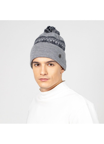 Шапка с помпоном мужская шерсть серая PERCY 578-661 LuckyLOOK 578-661М (322791428)