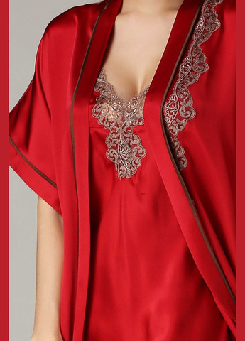 Комплект халат и рубашка комбинация шелк Мадрид L Красный Silk Kiss (285716695)