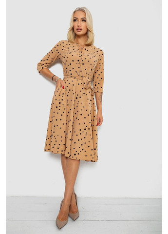 Бежевое деловое платье софт с принтом в горох, 230r1011-6 Ager