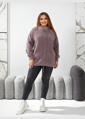 Сиреневое Кэжуал пальто из альпаки и мехом 48-56 размера KVAN