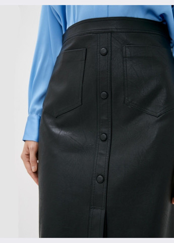 Черная кэжуал однотонная черная юбка из экокожи с высокой посадкой Dressa