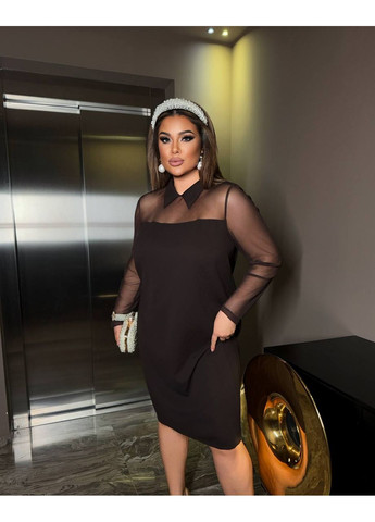 Коричнева святковий сукня з напівпрозорими рукавами та розрізом — заміри в описі силуетна DK/DL Мода без кордонів однотонна