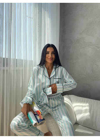 Голубая всесезон женская пижама | голубая рубашка + брюки Vital-Textile 1239