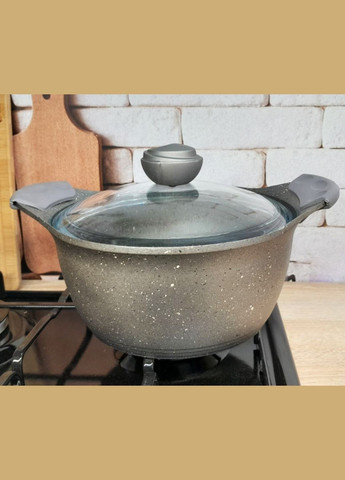 Каструля зі скляною кришкою O.M.S. Collection 3120 з гранітним покриттям 20 см 2,8 л Сірий (Туреччина) No Brand (317185921)