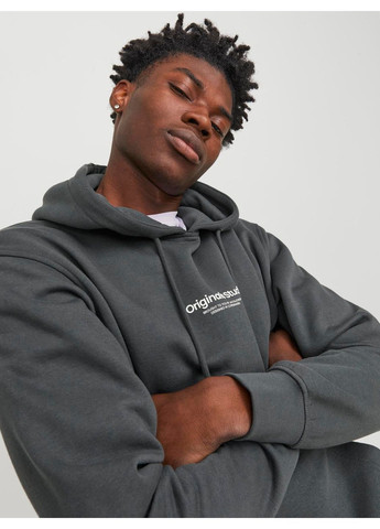 Худи флис,темно-серый с принтом,JACK&JONES Jack & Jones (371773127)