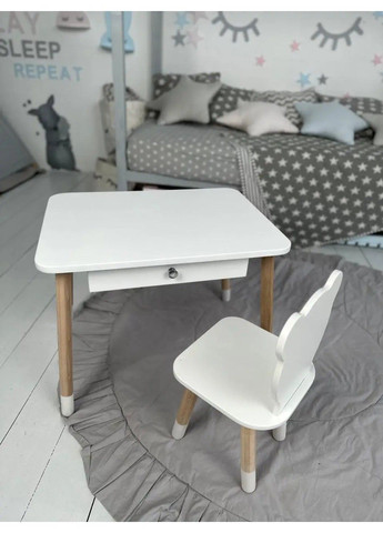 Дитячий столик зі стільчиком Ведмедик та ящиком для олівців та розмальовок (Білий) No Brand (331639812)