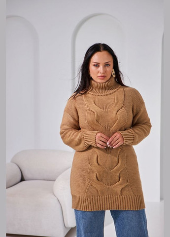 Темно-бежевий демісезонний фактурна туніка оверсайз з косами (2701) Triko Bakh