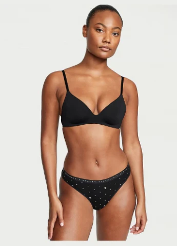 Трусики-бікіні жіночі бавовняні Stretch Cotton Bikini Panty чорні Victoria's Secret (314770597)