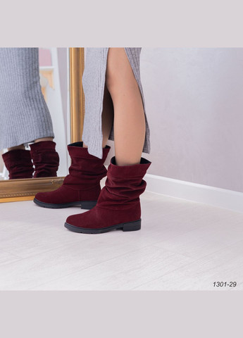 Комбіновані бордові жіночі замшеві зимові чобітки на невеликому підборі. розміри 36-41 No Brand