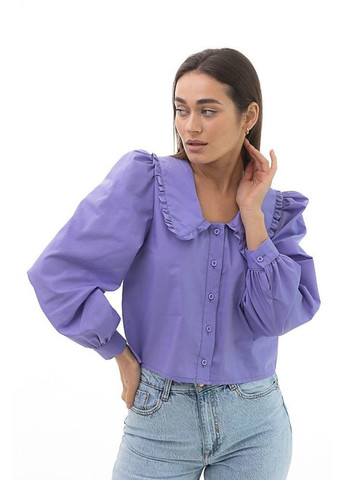 Сиреневая демисезонная блуза женская укороченная с объемными рукавами сиреневая mkar69007-3 Modna KAZKA