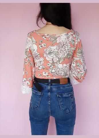 Топ в квіти з мереживом на рукавах Boohoo (322581766)