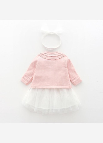 Світло-рожева дитячий комплект (сукня + болеро + пов'язка) для дівчинки арт 7293 біло-рожевий No Brand (308053212)