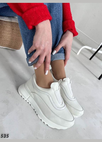 Белые кожаные женские кроссовки на резинке, белые кроссовки Yimeili белые демисезоны (317831753)