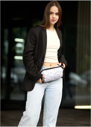 Сумка на пояс бананка Holster MSH серая тканева з квітковим білим принтом (SKU_87118706-VS) Sambag (302450352)