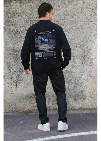 Черный утепленный оверсайз свитшот на флисе с принтом wanted black Without (362441467)