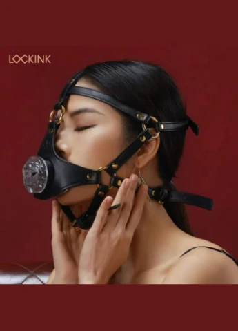 Маска на голову с поводком и ошейником Blowjob Head Harness Muzzle for Puppy Play Lockink (297130717)