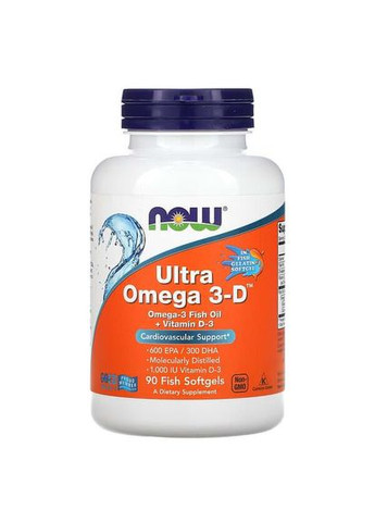Ультра омега с витамином D3, 600 ЭПК, 300 ДГК, 90 капсул Now Foods (335403767)
