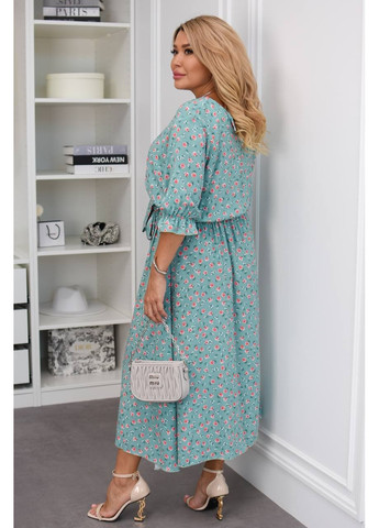Мятное повседневный, кэжуал женское платье больших размеров а-силуэт Style Point с цветочным принтом