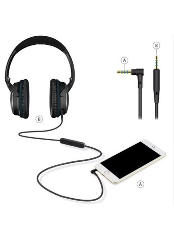 Кабель шнур провід прямий з мікрофоном для навушників QuietComfort QC25 QC35 OE2 SoundLink black чорний Bose (368561415)