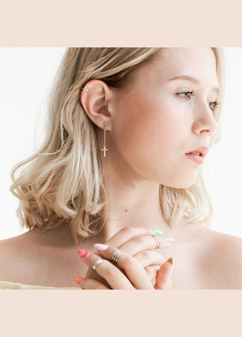 Сережка срібна каф одиничний Пружинка Каштан (342335463)